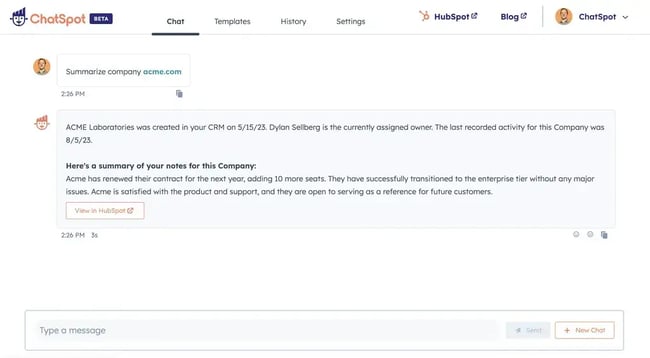 HubSpot’s conversational AI tool, ChatSpot