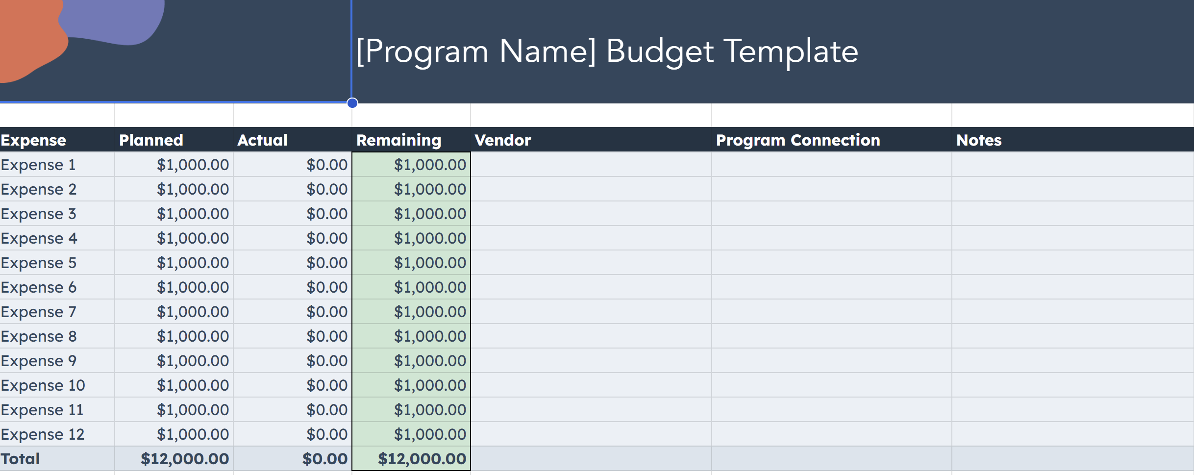 Hubspot Budget Template