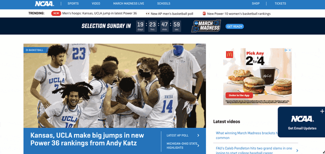 NCAA site built on Drupal CMS