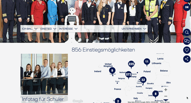 German airline Lufthansa website built with the WordPRess CMS alternative TYPO3